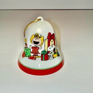 Vintage 1965 Peanuts Porcelain Bell Ornament Featuring Lucy And Snoopy